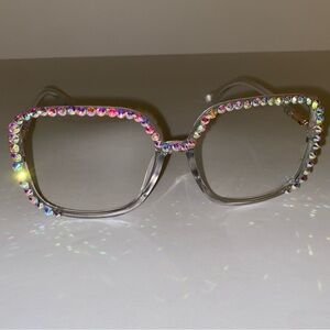 Clear multi colored Rhinestone square Glasses.